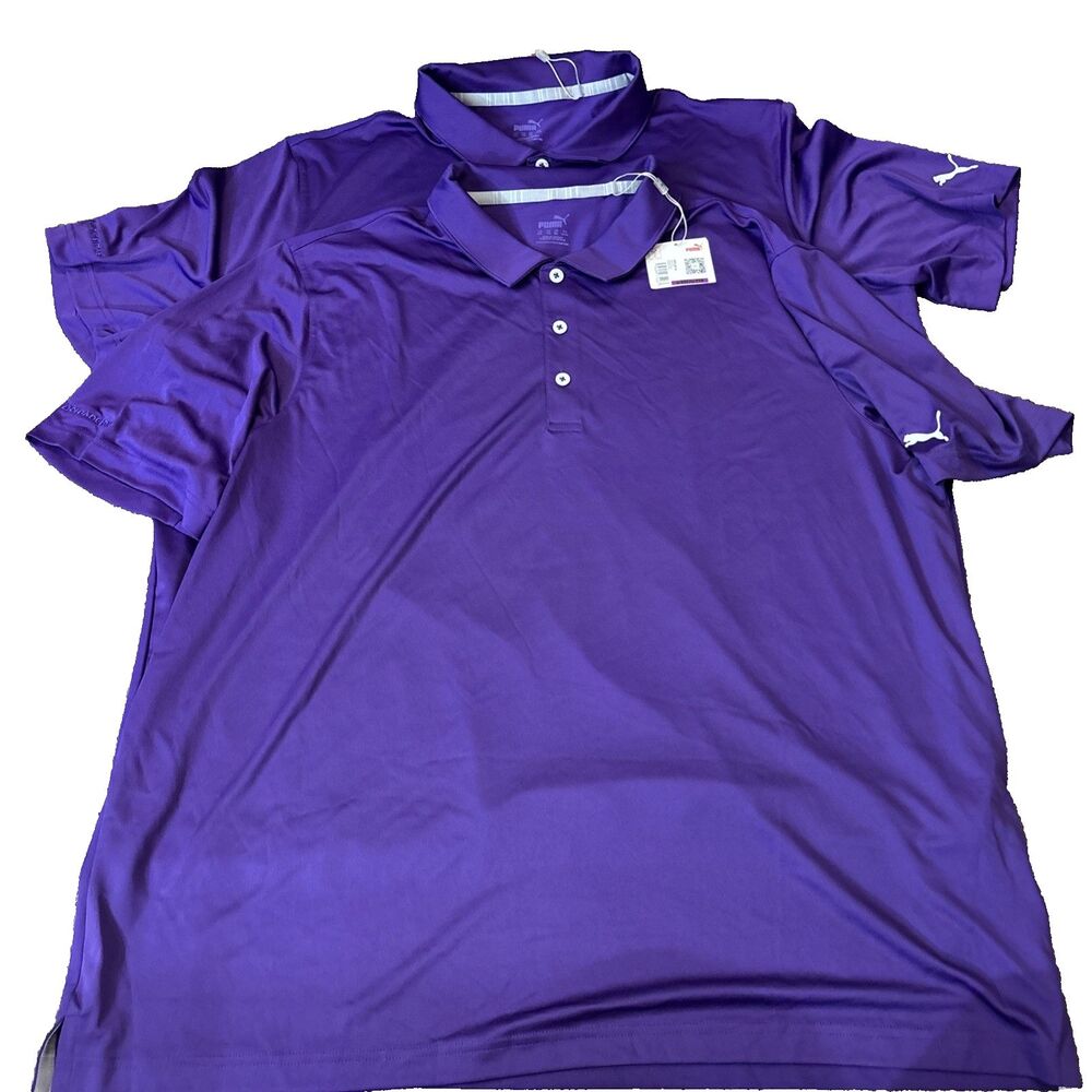 LOT OF 2 - NEW Puma mens 2XL XXL purple solid golf polo shirt NWT $55 - CO LOGO